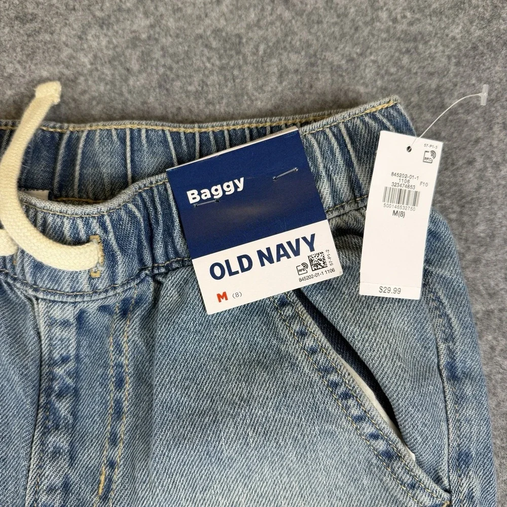 Old Navy Boys M 8 Baggy Jeans Light Wash Pull On Elastic Drawstring Denim
